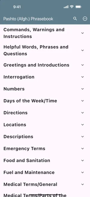 Pashto (Afgh.) Phrasebook screenshot 1