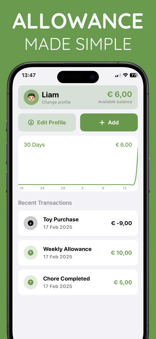 Screenshot #1 pour Allowance Tracker Family
