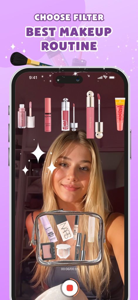 Choose Filter: Perfect Match - A ferramenta exibe uma vasta gama de produtos de maquiagem para construir a rotina ideal, destacando itens como batons e uma nécessaire virtual.