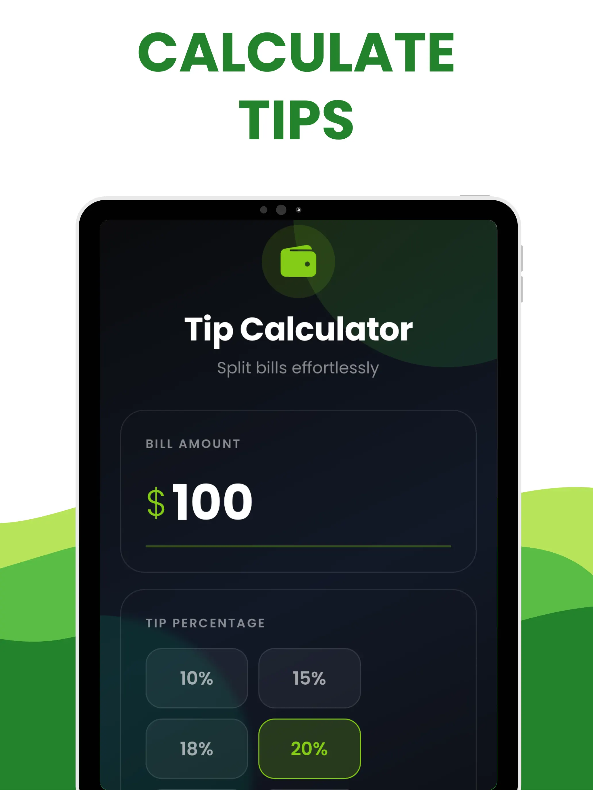 #6. Tip Calculator % Split Bill (iOS) By: Andrii Kulchytskyi