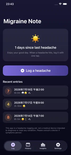 Migraine Note: Headache Diary screenshot 2