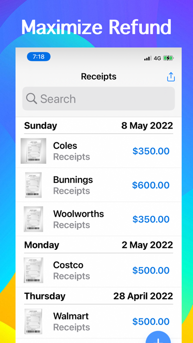 Receipts Tracker, Tax Return Screenshot