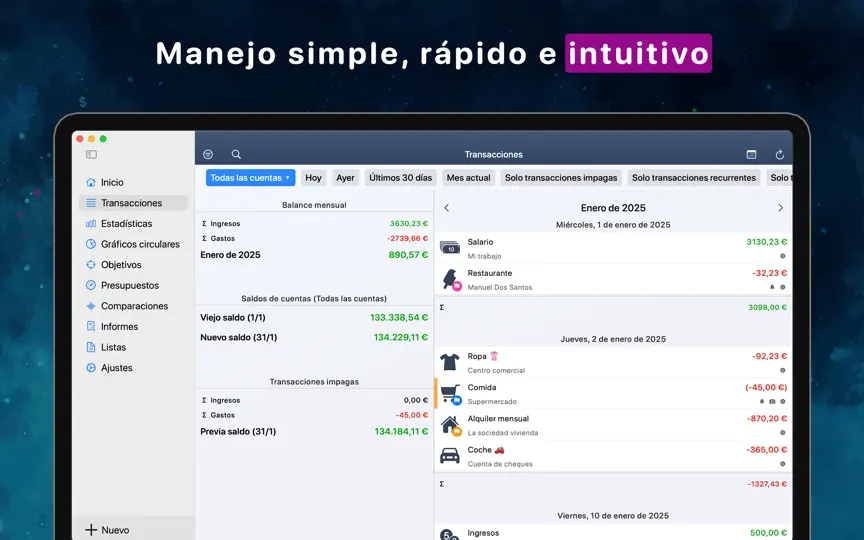 Captura de pantalla de Finanzas Personales MoneyStats en iPhone 4