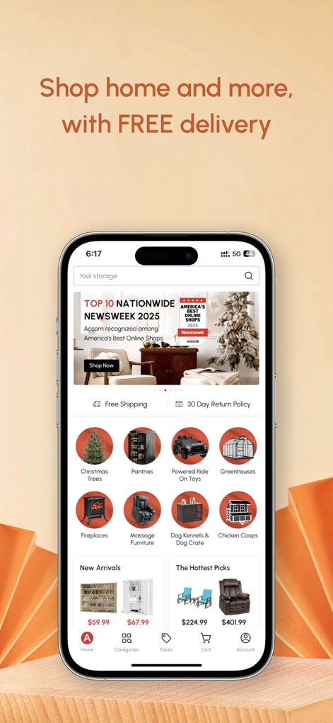 Aosom Online Shopping for Home - Users can easily navigate a vast product range through the prominent search bar and explore diverse category icons, simplifying the shopping journey.