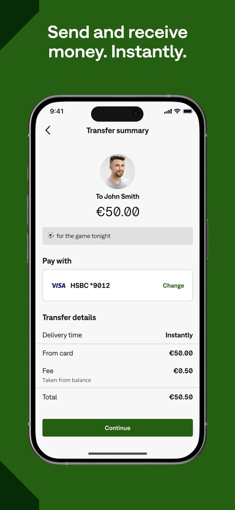 Neteller - Money Transfer - L'application permet un transfert d'argent instantané, comme en témoignent le délai de livraison affiché « Instantly » et le récapitulatif détaillé incluant les frais de transaction de 0,50€.
