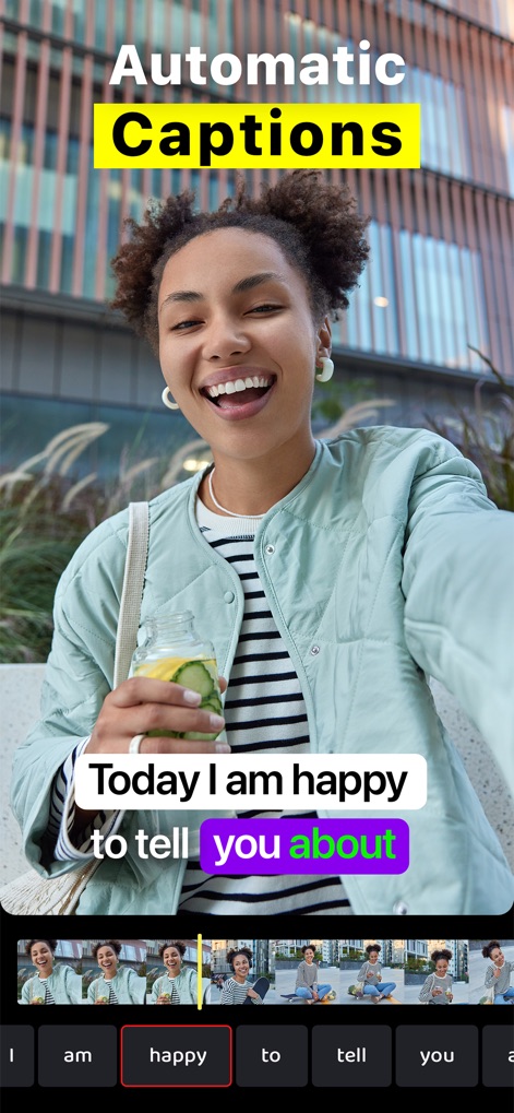 Auto Captions: Video Subtitles - 이 앱은 오디오를 텍스트로 자동 변환하여 시간을 절약하며, 타임라인에서 개별 단어를 편집하고 "you"와 같은 특정 단어를 강조할 수 있습니다.