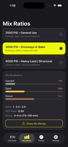 Concrete: Mix Calculator screenshot