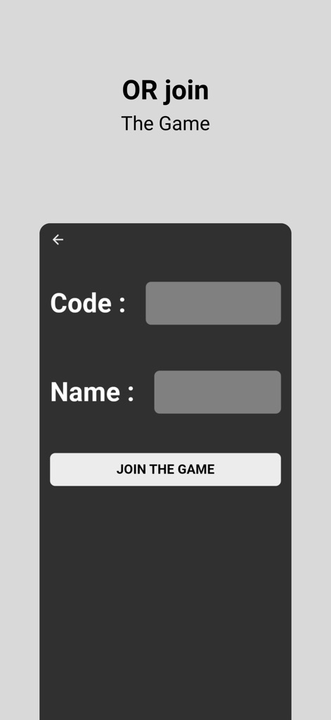 Buzzer connect - Rejoindre une partie est un jeu d'enfant grâce aux 'Champs de saisie' dédiés pour le code et le nom du joueur.