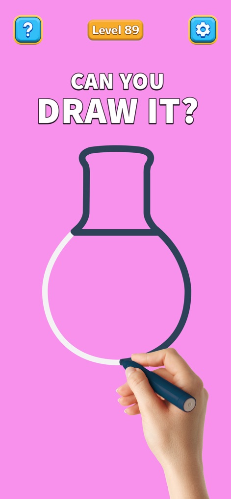 One Line: Drawing Puzzle Game - Users can observe the intuitive drawing mechanic as a hand traces a single line to complete a shape, clearly indicating the current challenge with the 'Level 89' indicator at the top.