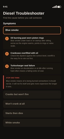 Diesel Engine Troubleshooter iPhone screenshot