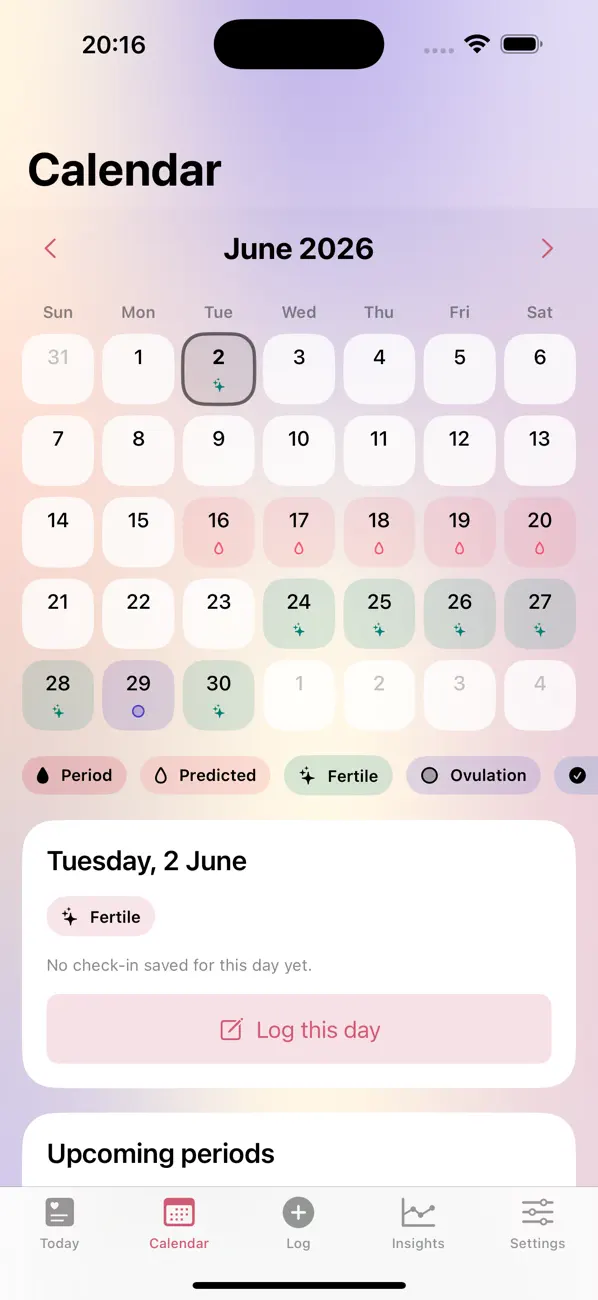 Screenshot #2 pour Luma Calendrier Menstruel App