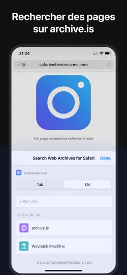 Capture d'écran de Search Web Archives For Safari sur iPhone 2