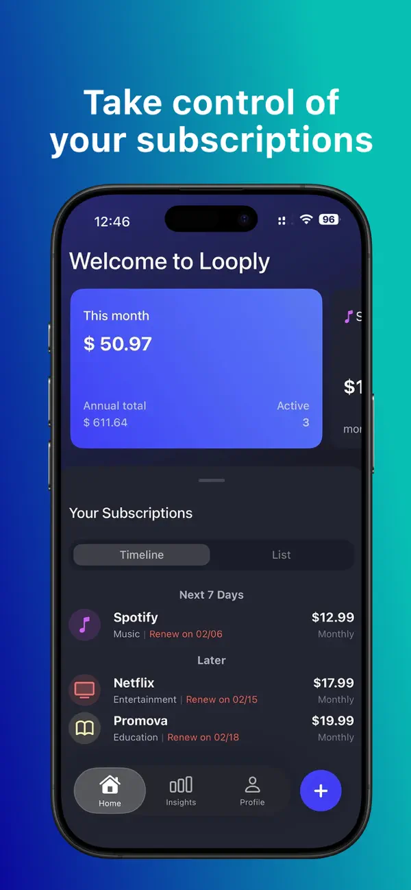 #1. Looply: Subscription Tracker (iOS) Von: Pavlo Shnurenko