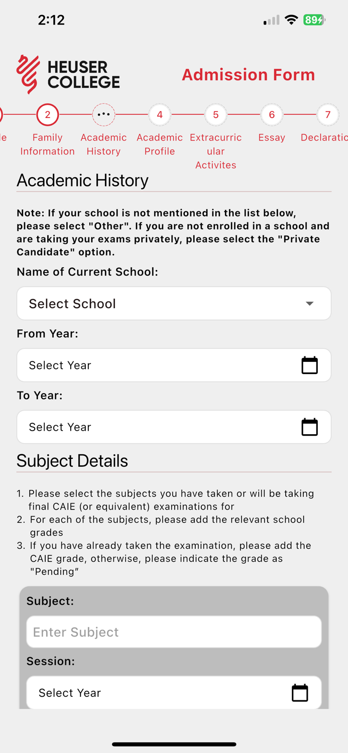 Heuser College - Admission App