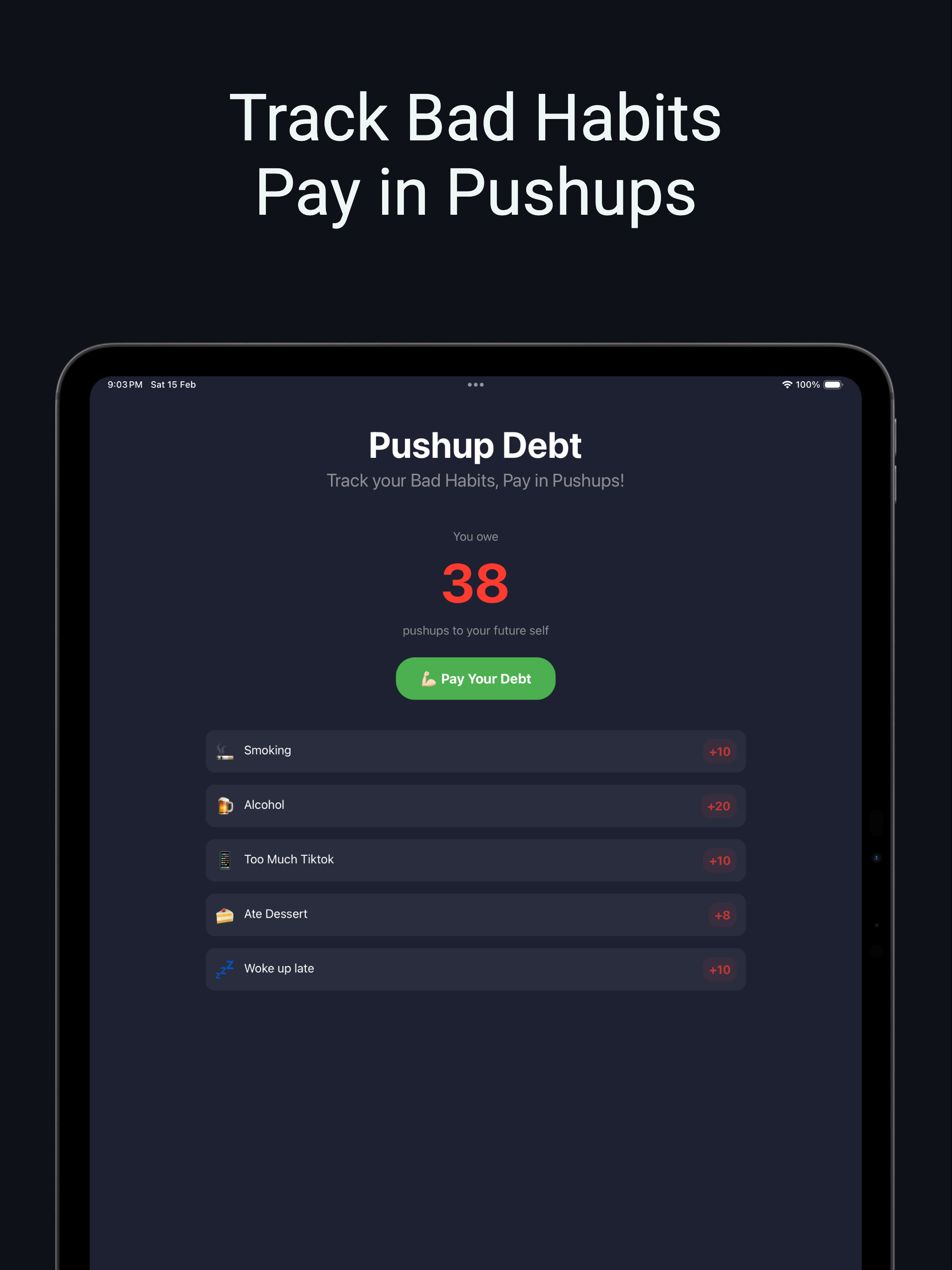 Pushup Debt - Track Bad Habits screenshot 6