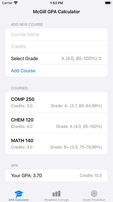 Screenshot #2 pour McGill GPA Calculator
