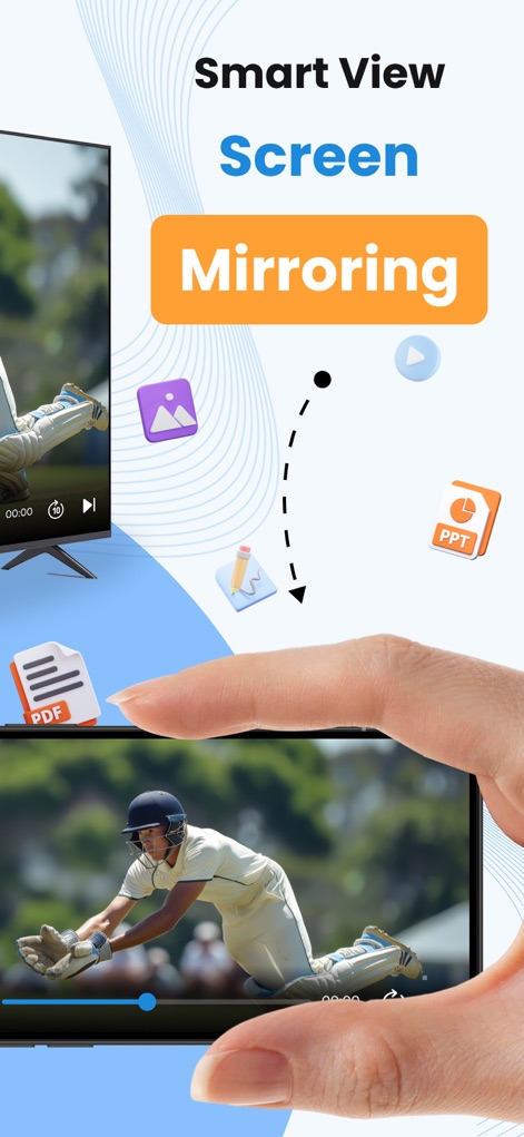 Smart View : Screen Cast - Die App ermöglicht ein vielseitiges Screen Mirroring, bei dem Nutzer mühelos verschiedene Dateitypen wie PDF-Dokumente und Präsentationen auf den großen Bildschirm spiegeln können.