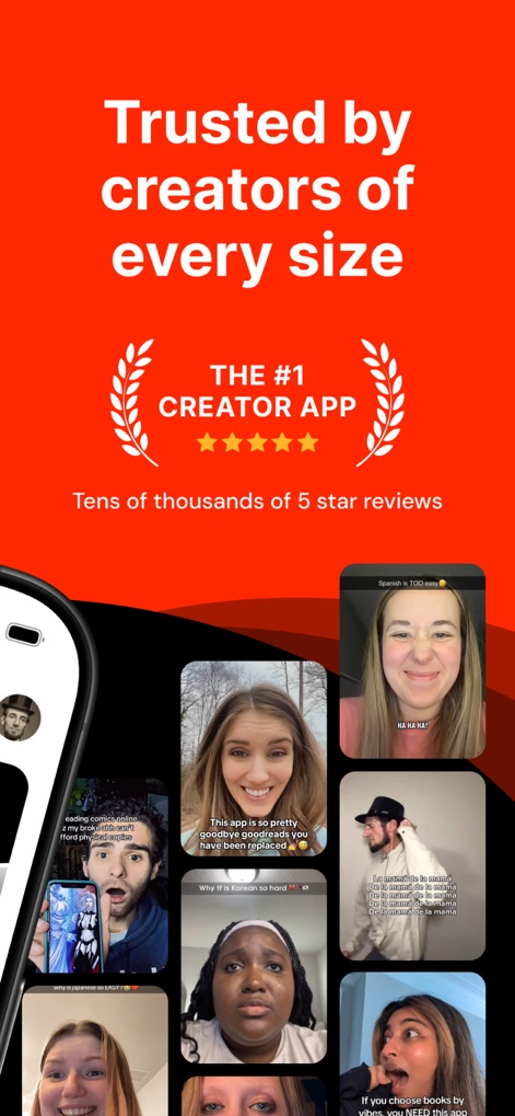 Noise - Make Money Posting - This screen illustrates the app's reputation with a 'THE #1 CREATOR APP' badge and displays a vibrant array of diverse short-form video content from various creators.