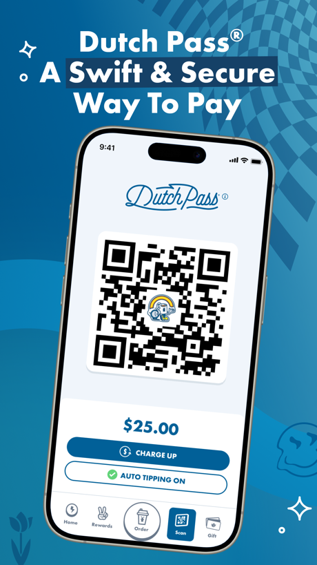 Dutch Bros App Store screenshot 5, headline “Dutch Pass® A Swift & Secure Way To Pay”. Uses an emoji.