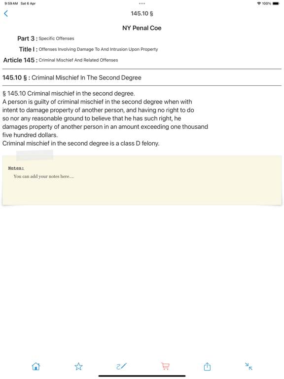 NY Penal Code & Laws iPad screenshot 4 - Reference app