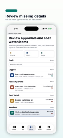 Scope Change Cost Ledger のスクリーンショット