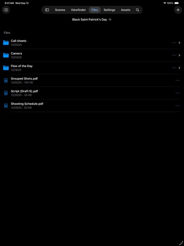 Production Shot Lists iPad screenshot