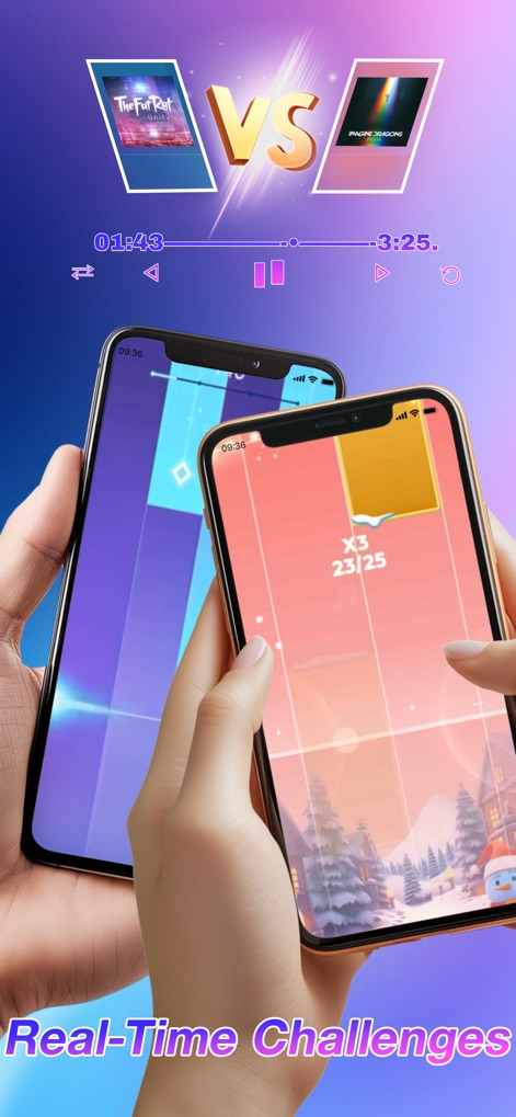 Rhythm Rush 2: Piano Game - Players can enjoy real-time challenges in a versus mode, competing against others with synchronized gameplay and progress indicators.