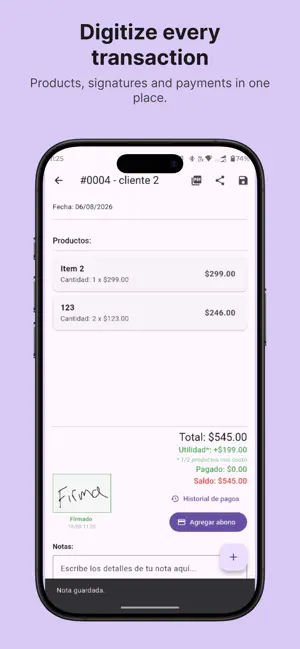 Sales Notes · Notas de Venta screenshot 2