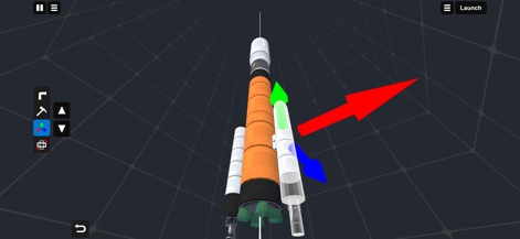 Ellipse: Rocket Simulator - Delve into the granular control of rocket design, where users can customize various components and visualize structural integrity with the XYZ axis indicators.