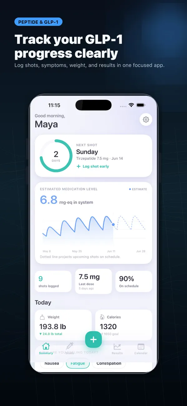Screenshot #1 pour Pepta: Peptide & GLP-1 Tracker
