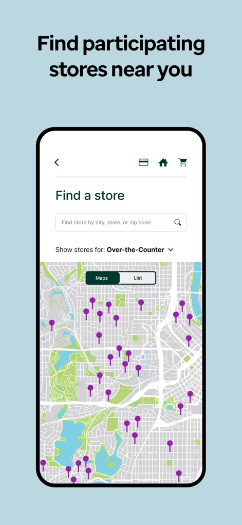Healthy Benefits Plus - This tool allows users to quickly find nearby participating stores using a convenient search bar and an interactive map display.