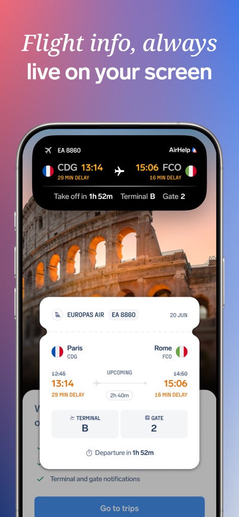 AirHelp・Flight Tracker - Los usuarios acceden a "actualizaciones de estado de vuelo" en tiempo real, incluyendo la "terminal y puerta de embarque" para una planificación precisa.