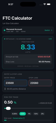 FTC Lot Size Calculator screenshot