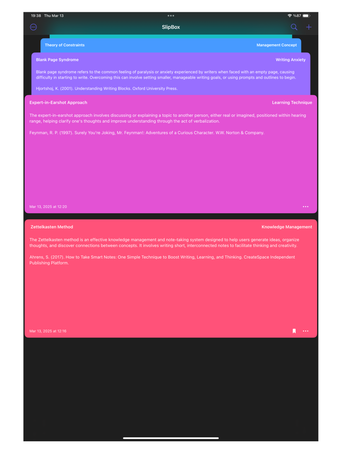 SlipBox – Zettelkasten Notes