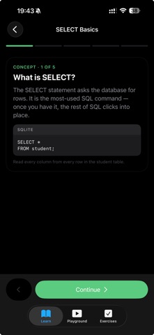 SQLearn - Mobile SQL Learning Screenshot 8 of 9