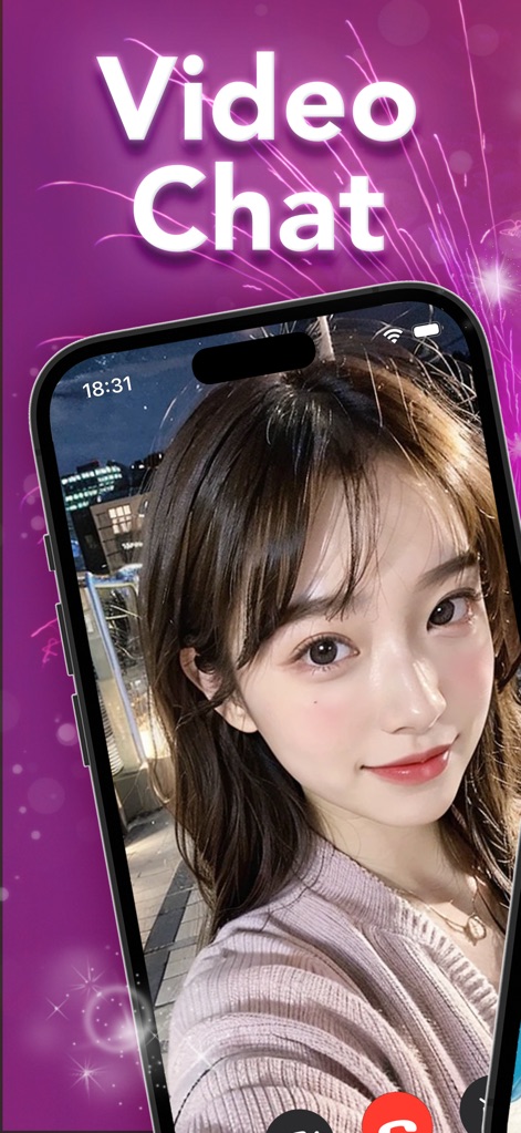 HANABI - Video Chat & Live - L'application connecte instantanément les utilisateurs pour partager l'expérience, avec une interface claire affichant le minuteur d'appel et les commandes essentielles.