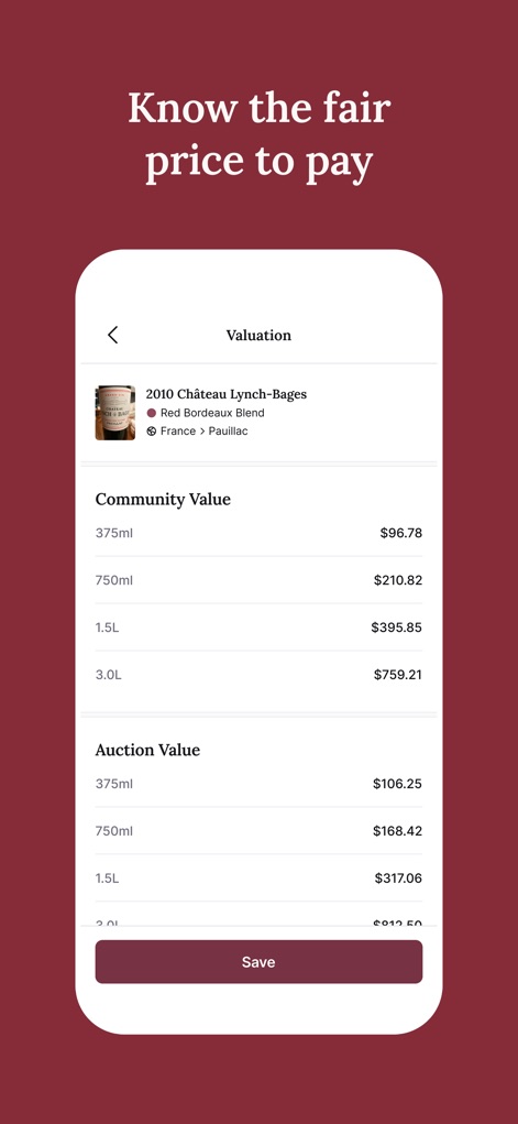 CellarTracker: #1 Wine Tracker - L'outil fournit une transparence des prix inégalée, détaillant la "valeur communautaire" et les "valeurs aux enchères" pour diverses tailles de bouteilles, aidant les utilisateurs à faire des achats éclairés.