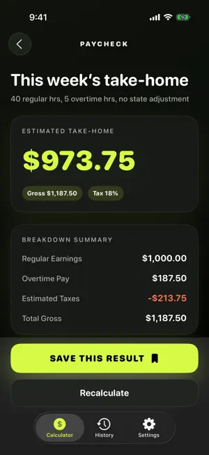 Hourly Paycheck Calculator screenshot 1