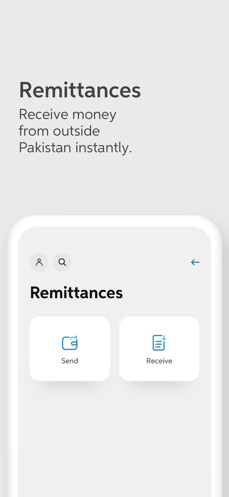 UBL Digital - Safe Banking - This section simplifies international transactions, offering distinct 'Send' and 'Receive' options for seamless money transfers.