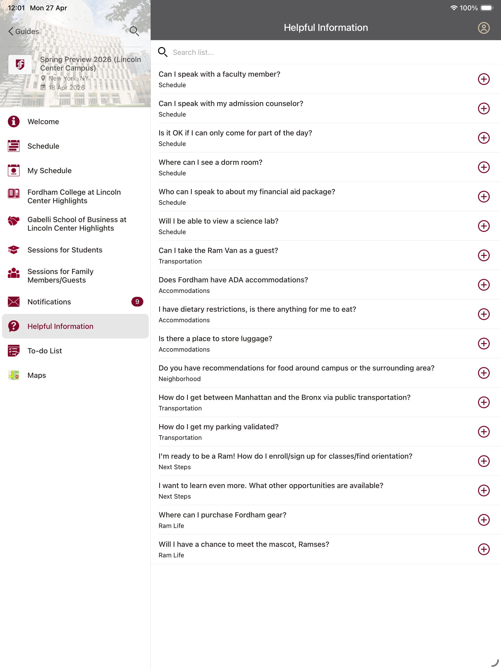 Fordham Admission Events