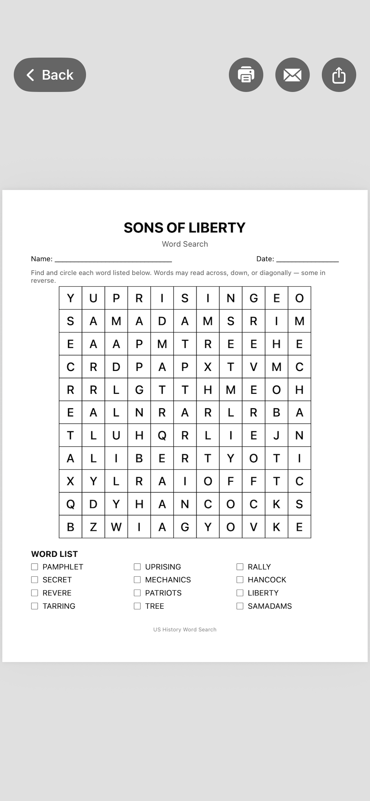US History Word Search screenshot 3