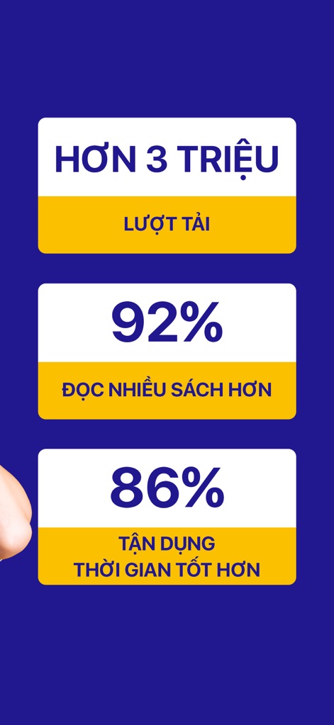 Voiz FM - Sách nói & Podcast - Review compelling statistics such as "OVER 3 MILLION DOWNLOADS" and the reported "86% BETTER TIME UTILIZATION" by the user base.