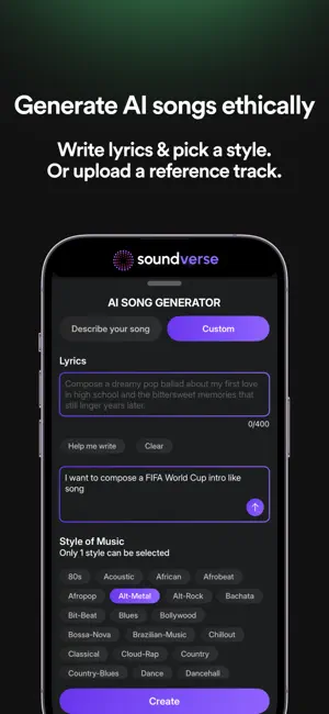 Soundverse - AI Song Generator iPhone screenshot 1