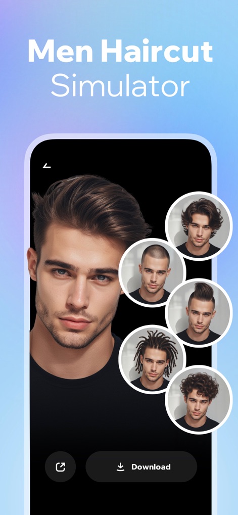 Prookie: Hair AI Hairstyle app - La aplicación ofrece un simulador de corte de pelo para hombres, permitiendo probar desde peinados clásicos hasta opciones más audaces como 'rastas' y cabello 'rizado', mostrando resultados realistas con IA.