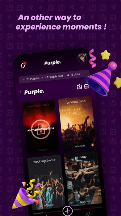 Purple. Social Timeline. Screenshot