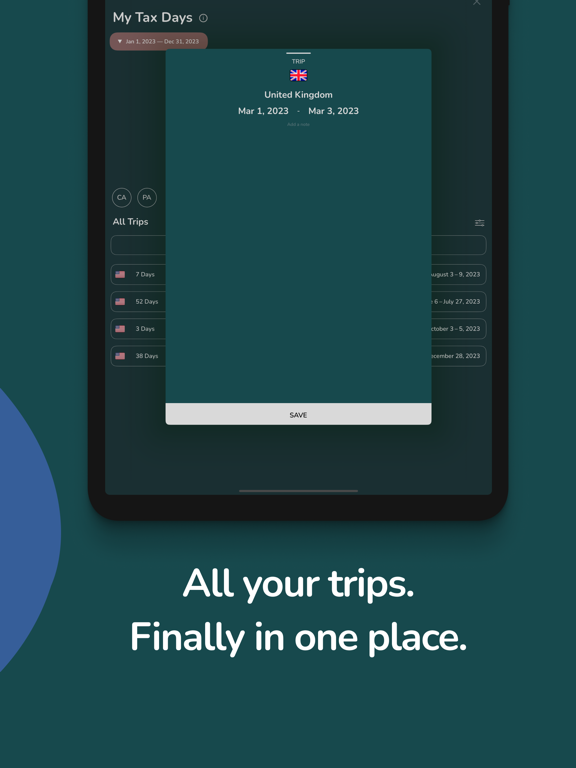 Pebbles: Tax & Visa Tracker iPad screenshot 6 - Travel app