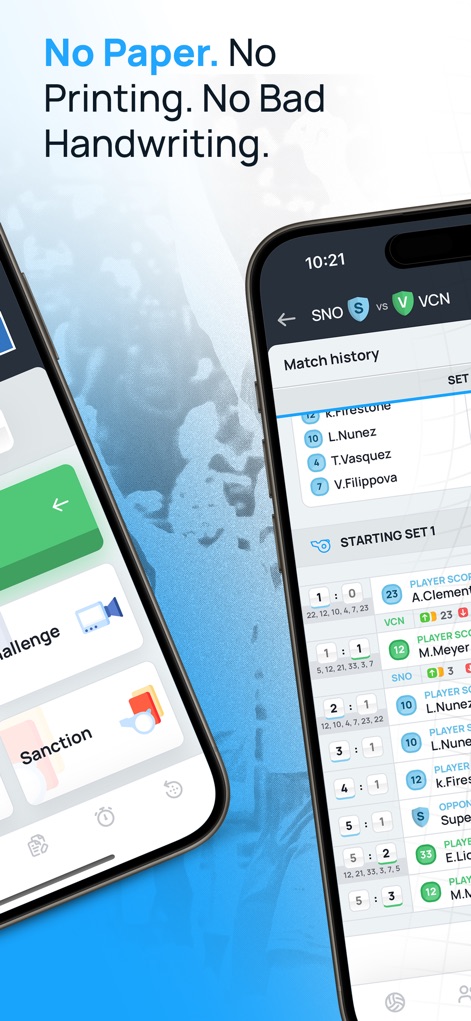 VolleyStation Score - This tool provides users with a comprehensive match history log and detailed player scoring information, replacing traditional paper scoresheets.
