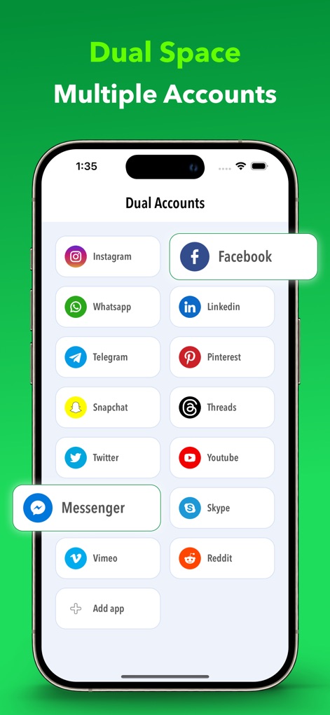 Status Saver - Download Status - Explore the comprehensive 'Dual Accounts' feature, enabling users to effortlessly manage separate profiles across various social platforms like Facebook and WhatsApp.