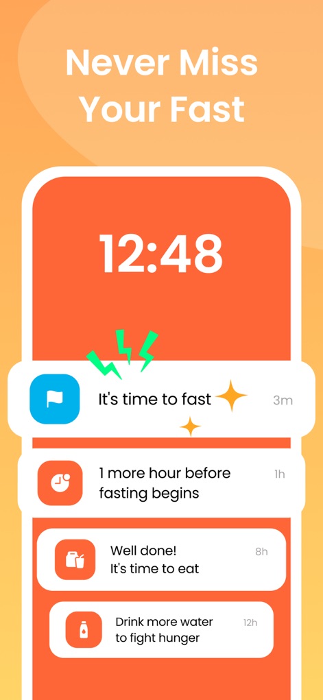 Fasting App: Tracker & Timer - The app ensures users stay on track with smart notification cards for fasting windows and a visible countdown timer.