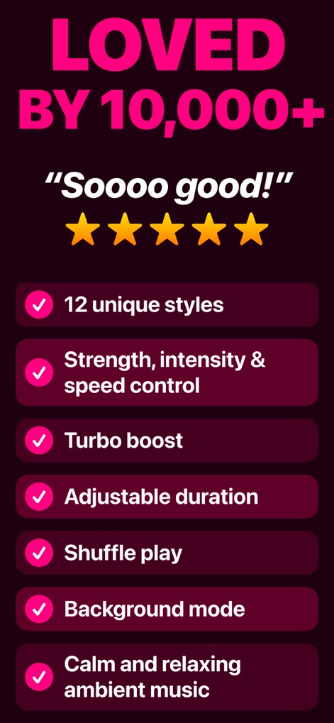 Vibrate Phone - Discover the comprehensive capabilities of the app, including '12 unique styles' and granular control over 'Strength, intensity & speed control'.